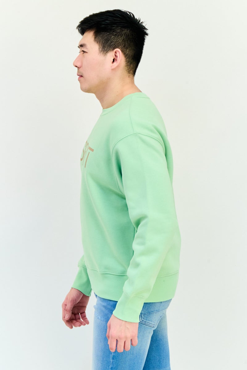 ESPRIT Men Ribbed Collar Long Sleeves Brand Logo Sweatshirts, Green - Image 3