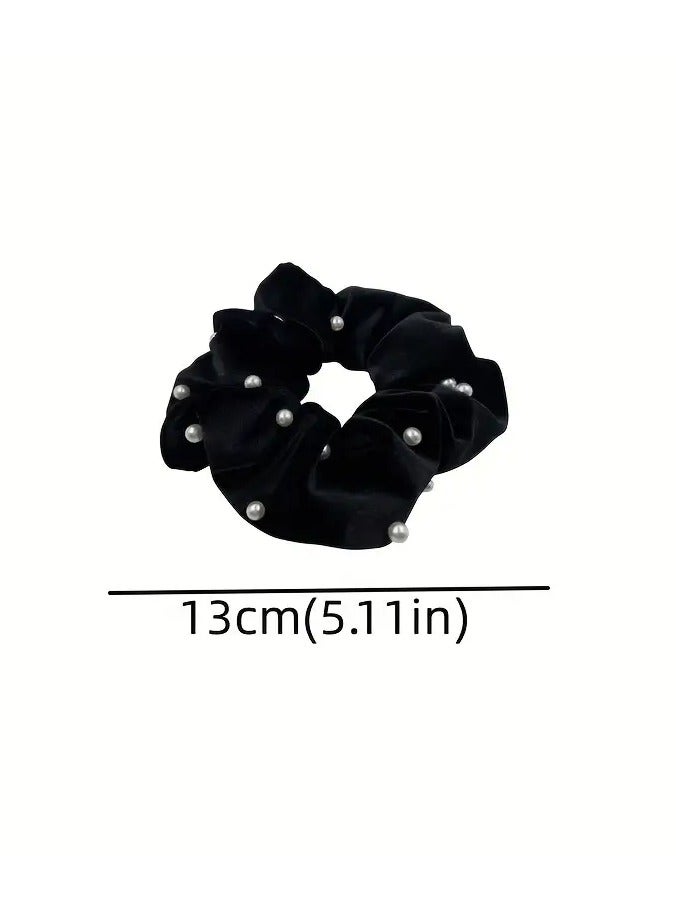 Goolsky رباط شعر أنيق من القماش مع لمسات من اللؤلؤ الصناعي، رباط شعر مرن بلون موحد للنساء، للفئة العمرية 14+، عبوة واحدة، مثالي للمناسبات والأعراس - Image 4