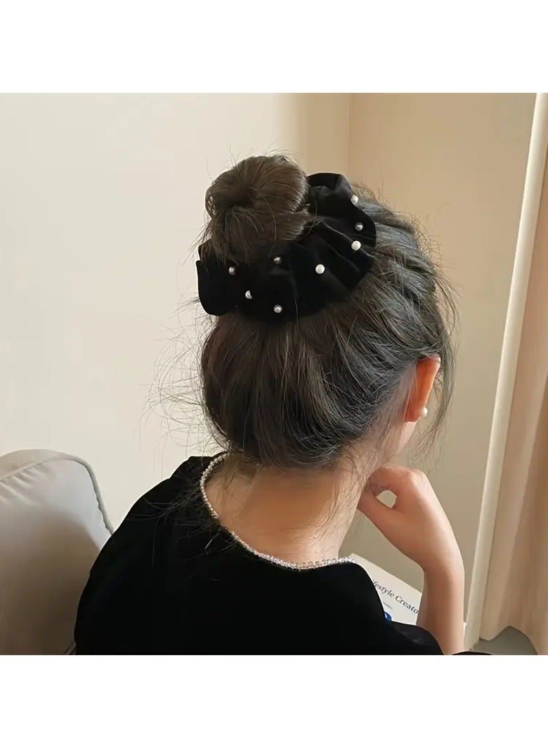 Goolsky رباط شعر أنيق من القماش مع لمسات من اللؤلؤ الصناعي، رباط شعر مرن بلون موحد للنساء، للفئة العمرية 14+، عبوة واحدة، مثالي للمناسبات والأعراس - Image 5