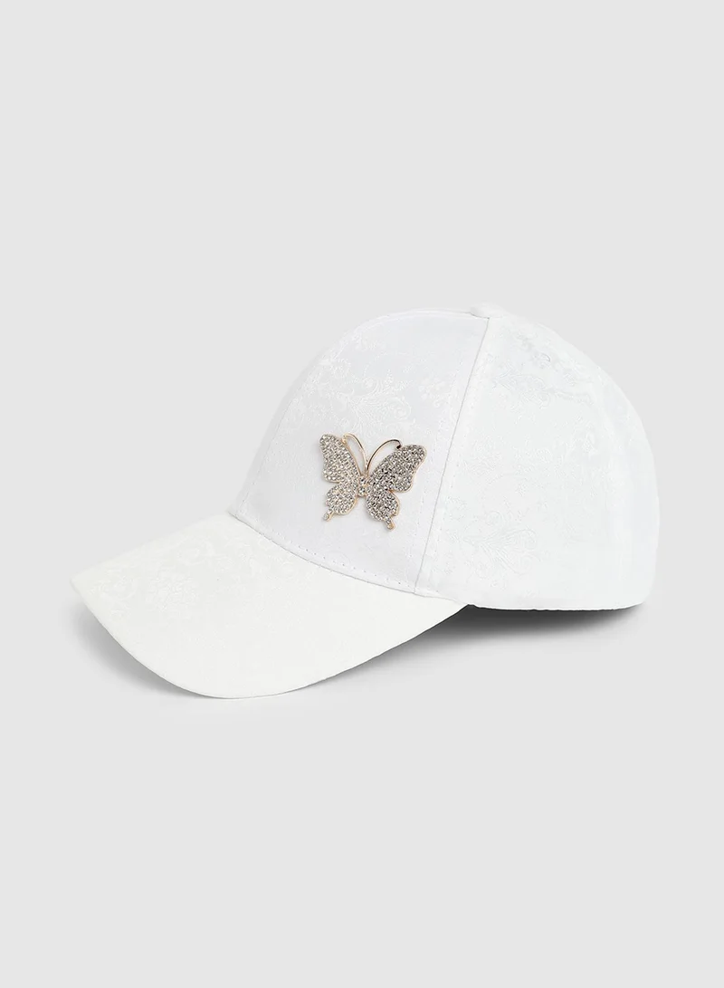 Haute Sauce  Jaquard Butterfly Baseball Cap - White for Women | Best Price UAE