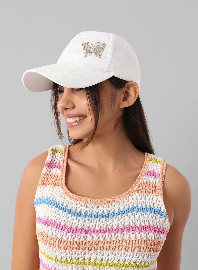 Haute Sauce  Jaquard Butterfly Baseball Cap - White for Women | Best Price UAE