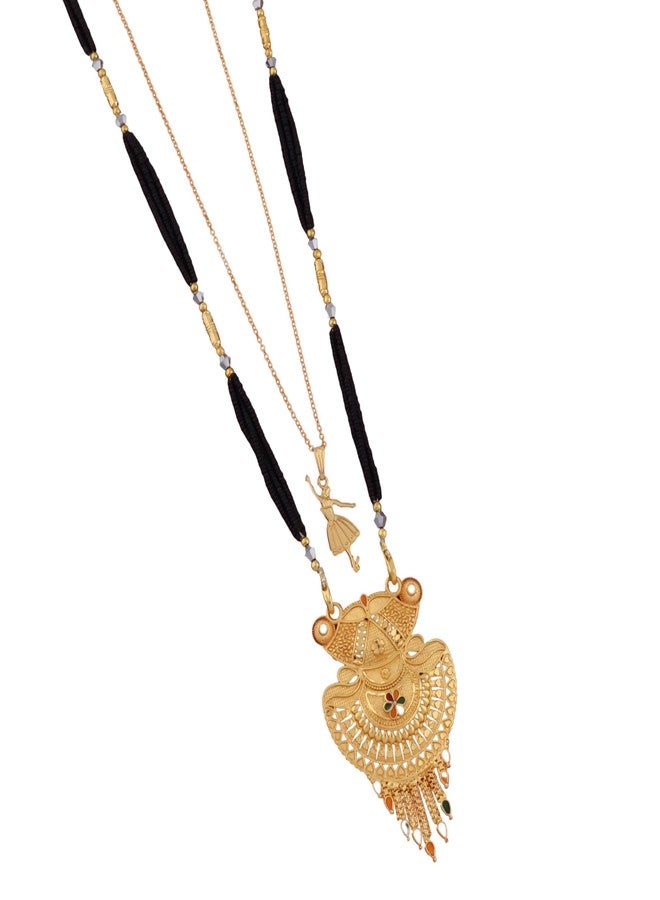 MALKYN Women's Gold Plated Intricate Motif Mangalsutra with Colorful Enamel Accents and Ballerina Pendant Layered Necklace Set, Traditional Black Beads Indian Jewelry-MD-050 - Image 1