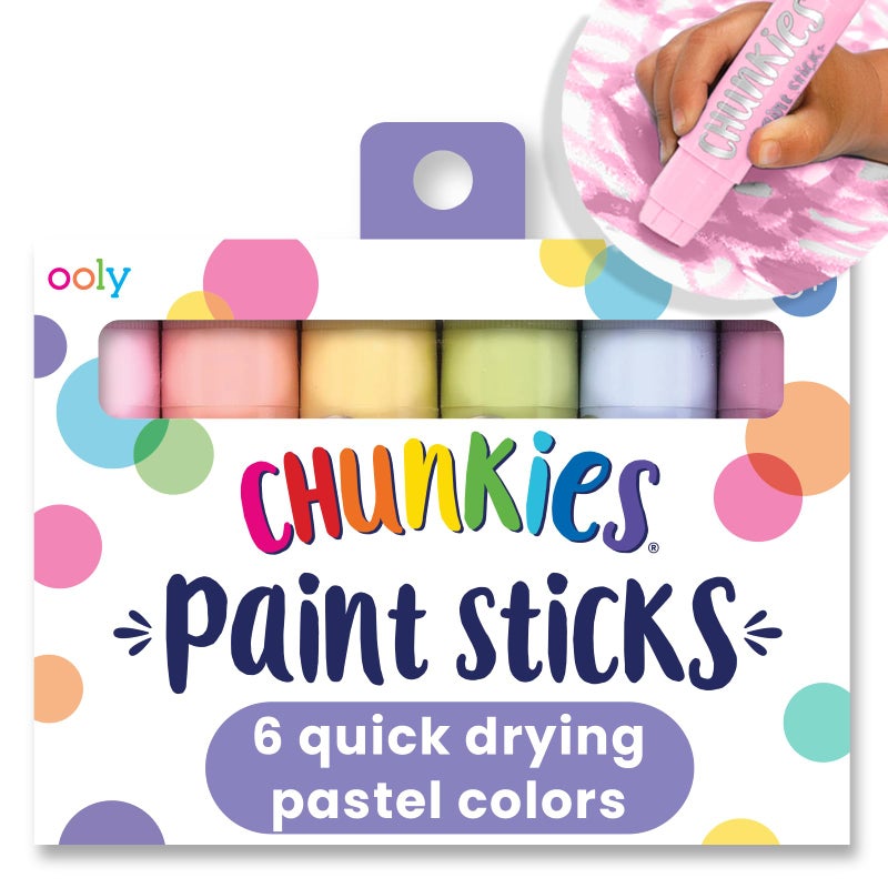 Ooly Chunkies 6 Pastel Paint Sticks For Kids, Tempera Paint Sticks Pastel Colors Set, No Mess Quick Drying Art Supplies for Toddlers and Kids - Image 1