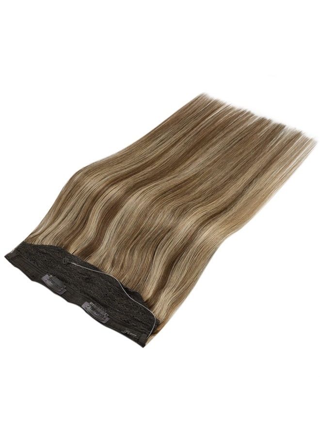 Sunny Invisible Wire Hair Extensions Brown Highlights Fishing Wire Hair Extensions Dark Brown Mix Caramel Blonde Soft Hair Fishing Wire Hair Extensions for Women 80g 18inch
