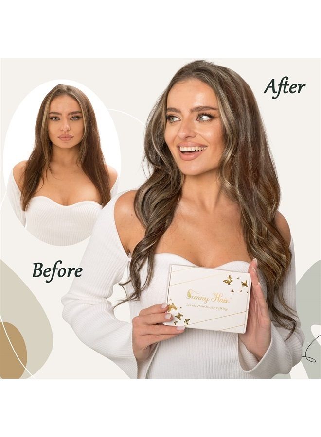 Sunny Invisible Wire Hair Extensions Brown Highlights Fishing Wire Hair Extensions Dark Brown Mix Caramel Blonde Soft Hair Fishing Wire Hair Extensions for Women 80g 18inch