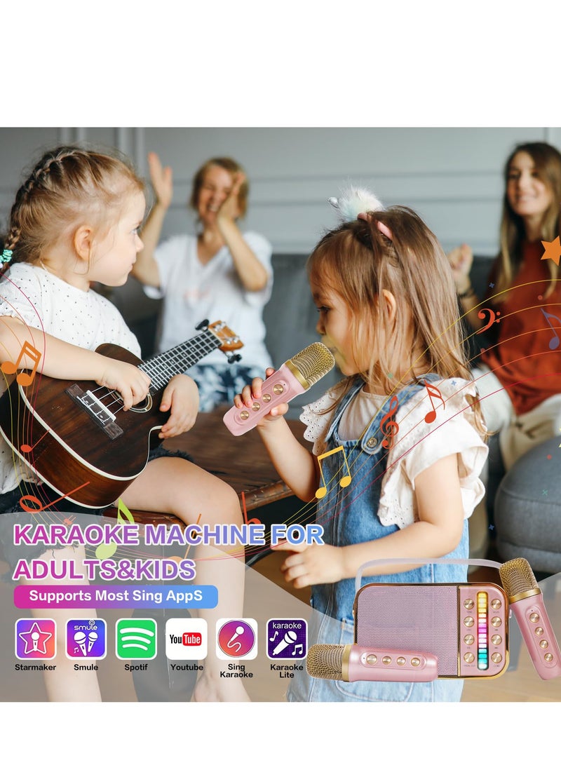 Mini Karaoke Machine with 2 Wireless Microphone Set Mini Karaoke Machine for Kids and Adults Portable Handheld Microphone and Speaker Set Retro Speaker System with Disco Light Home Party KTV Pink - Image 5