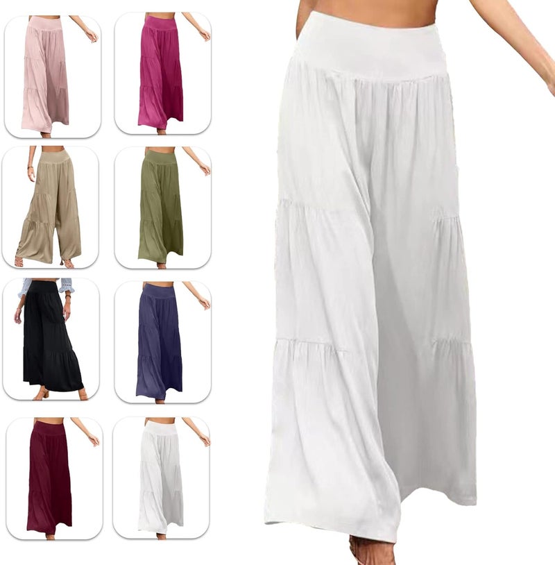 klarako Women Casual Loose Wide Leg Pants Relaxed High Waist Lounge Trousers Solid Color Pleated Patchwork Solid Color Slacks - Image 5