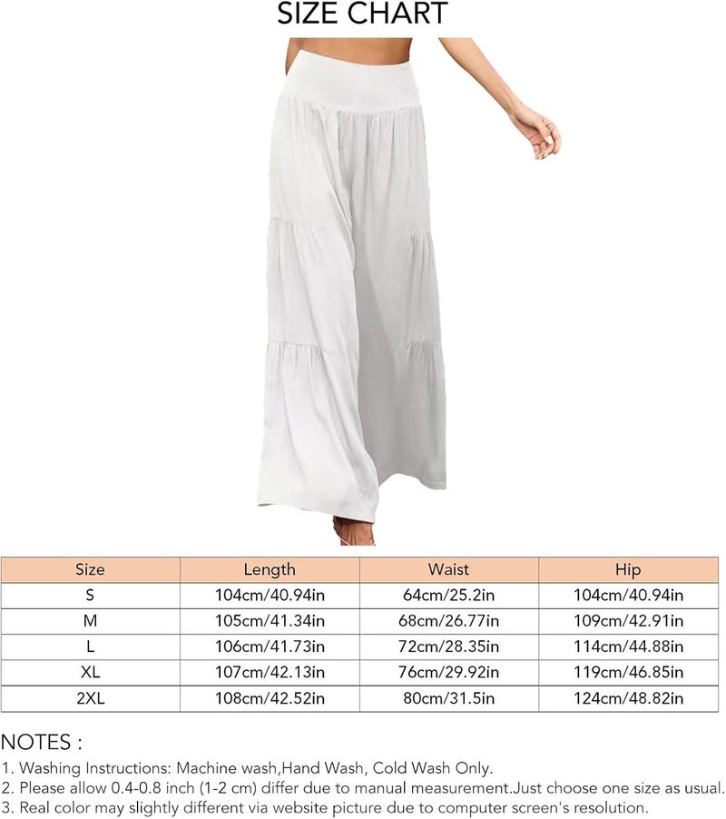 klarako Women Casual Loose Wide Leg Pants Relaxed High Waist Lounge Trousers Solid Color Pleated Patchwork Solid Color Slacks - Image 2