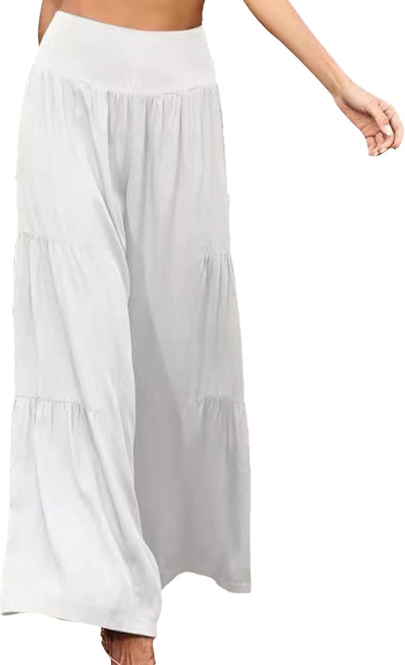 klarako Women Casual Loose Wide Leg Pants Relaxed High Waist Lounge Trousers Solid Color Pleated Patchwork Solid Color Slacks - Image 1