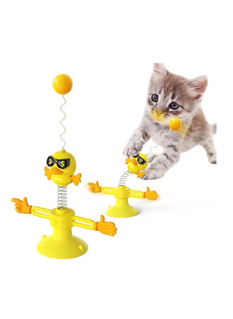 Automatic Cat Stick, Interactive No-Electronic Move for Indoor Cats, with Catnip Ball Kittens Teaser Stick and Ball, Turntable Windmill Tumbler Fighting Toys Kitten Toy Cats