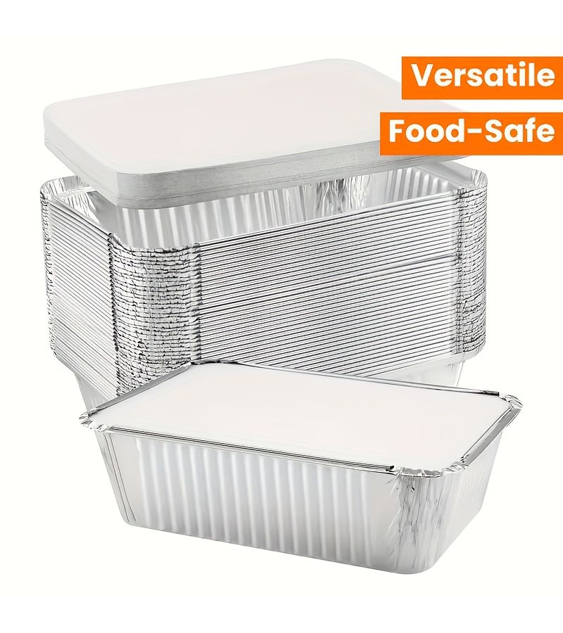 40 Packs Disposable Aluminum Foil Trays With Lids 8.27 X 5.51 X 1.77 Inch Medium Food Grade Baking Trays For Multipurpose Cooking And Holiday Occasions - Image 4