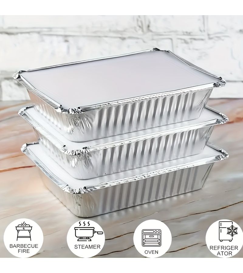 40 Packs Disposable Aluminum Foil Trays With Lids 8.27 X 5.51 X 1.77 Inch Medium Food Grade Baking Trays For Multipurpose Cooking And Holiday Occasions - Image 2