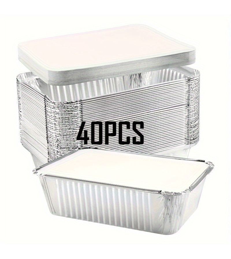 40 Packs Disposable Aluminum Foil Trays With Lids 8.27 X 5.51 X 1.77 Inch Medium Food Grade Baking Trays For Multipurpose Cooking And Holiday Occasions - Image 1