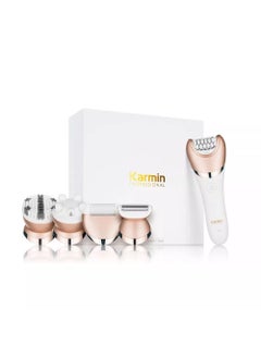Karmin Karmin 5 in1 Wet Dry Epilator for Women Hair Removal Cordless Electric Shaver Trimmer Facial Body Arm Leg Hair Remover USB Rechargeable Waterproof Shave Exfoliate Smooth Buff Massage 