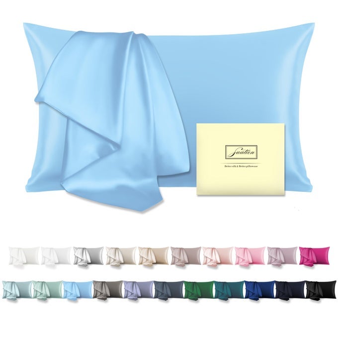 MULBERRY SILK PILLOW CASES STANDARD SIZE SILK PILLOWCASE WITH ZIPPER SOFT BREATHABLE SMOOTH COOLING SATIN SILK PILLOW COVERS FOR SLEEPING FOR HAIR AND SKIN SKY BLUE20X 261PCS