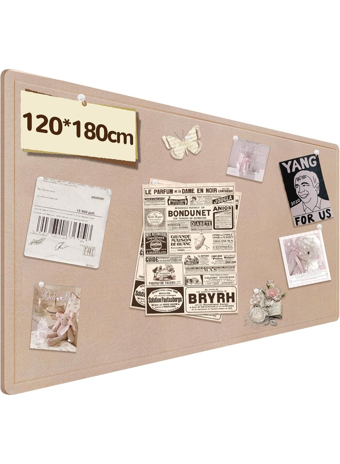 Felt Large Bulletin Board, 71'' x 47'' Decorative Picture Framed Display Board with 25 Push Pins for School, Home, Vision, Kitchen & Office, Poster, Memo Walls (120 * 180cm, Camel)