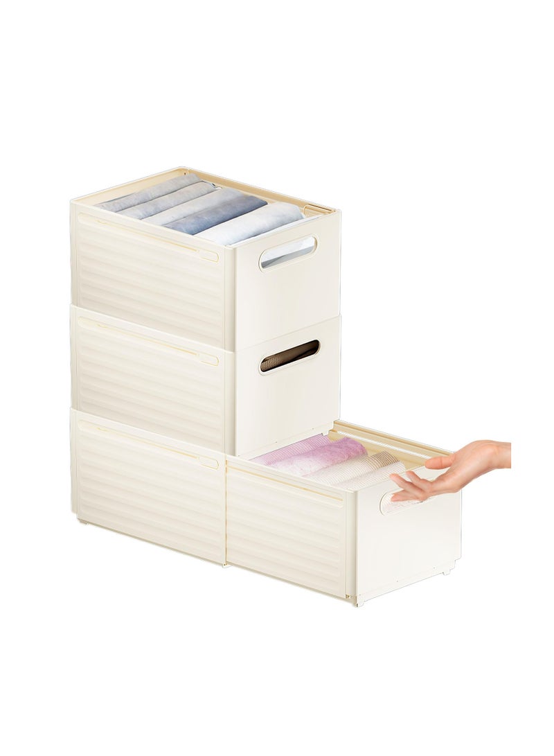 Cobest 3Pcs Clothes Drawer Organiser with Handle, Expandable Drawer Divider Organizers 8L-14L, Foldable Storage Box for Scarves, Plastic Clothing Storage Basket Wardrobe Storage Organiser for Shelves - Image 1