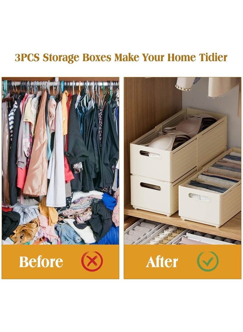 Cobest 3Pcs Clothes Drawer Organiser with Handle, Expandable Drawer Divider Organizers 8L-14L, Foldable Storage Box for Scarves, Plastic Clothing Storage Basket Wardrobe Storage Organiser for Shelves - Image 3