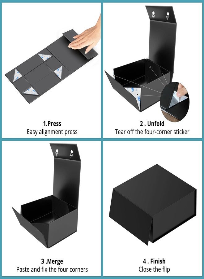 TILSWALL Gift Box 7.5''x7.2''x2.8'' Black Gift Boxes with Magnetic Lids for Presents, Rectangle Collapsible Luxury Gift Box for Proposal, Wedding, Christmas, Birthday, Contains Card, Ribbon, Filler - Image 4
