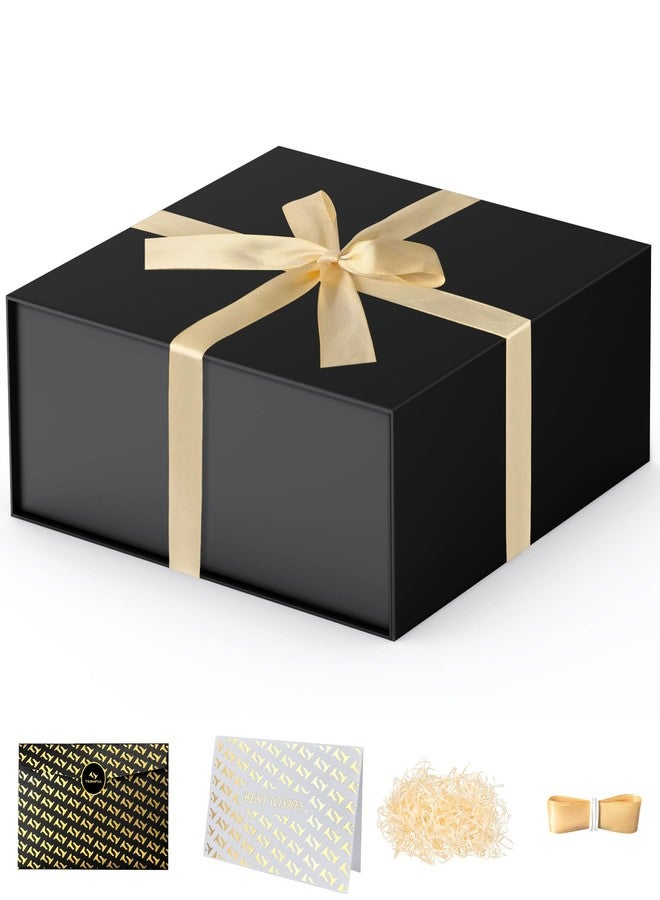 TILSWALL Gift Box 7.5''x7.2''x2.8'' Black Gift Boxes with Magnetic Lids for Presents, Rectangle Collapsible Luxury Gift Box for Proposal, Wedding, Christmas, Birthday, Contains Card, Ribbon, Filler - Image 1