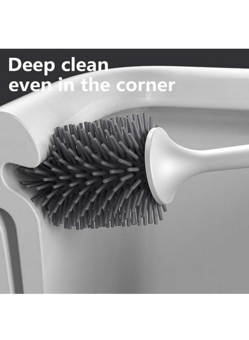 1 قطعة من فرشاة المرحاض مع حاملها، مجموعة فرشاة مرحاض من السيليكون، فرشاة تنظيف مرحاض ناعمة لا تسبب الخدوش، تنظيف عميق وفعال، آمنة لسطح المرحاض، مصنوعة من مادة البولي بروبيلين والـ TPR، رأس الفرشاة قابل للغسل. - Image 2
