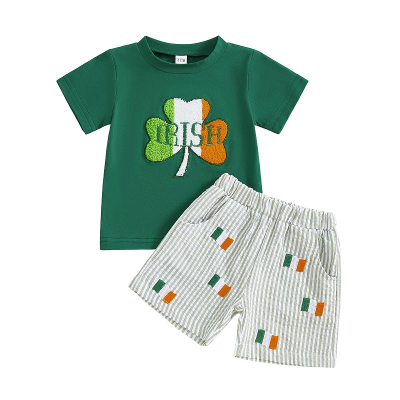 BemeyourBBs Toddler Baby Boy St Patricks Day Outfit Funny Letter T Shirt Elastic Waist Pockets Shorts Set 2 Piece Clothes Irish Shamrock Green, 18-24 Months - Image 1