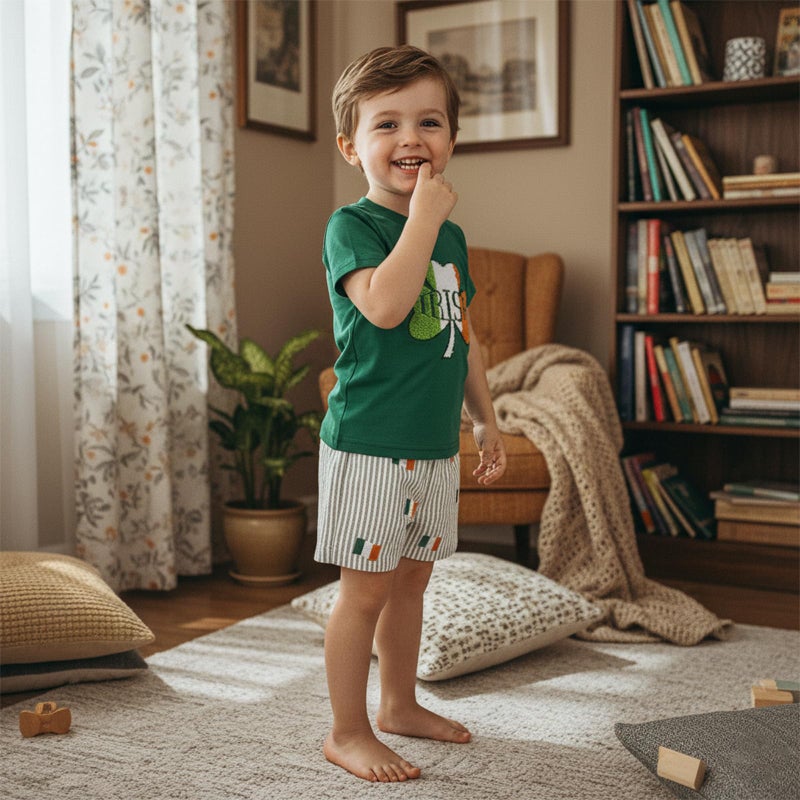 BemeyourBBs Toddler Baby Boy St Patricks Day Outfit Funny Letter T Shirt Elastic Waist Pockets Shorts Set 2 Piece Clothes Irish Shamrock Green, 18-24 Months - Image 3