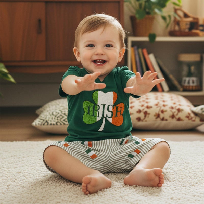 BemeyourBBs Toddler Baby Boy St Patricks Day Outfit Funny Letter T Shirt Elastic Waist Pockets Shorts Set 2 Piece Clothes Irish Shamrock Green, 18-24 Months - Image 2