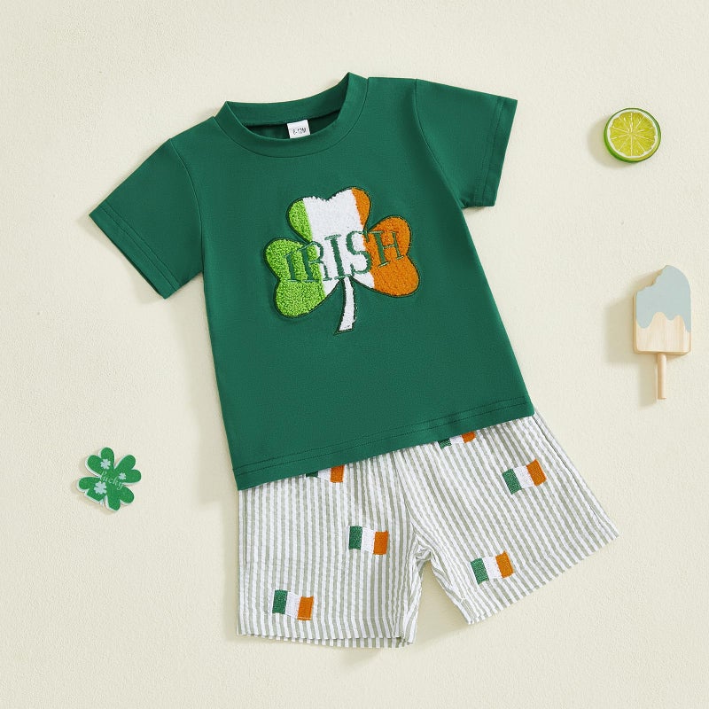BemeyourBBs Toddler Baby Boy St Patricks Day Outfit Funny Letter T Shirt Elastic Waist Pockets Shorts Set 2 Piece Clothes Irish Shamrock Green, 18-24 Months - Image 4