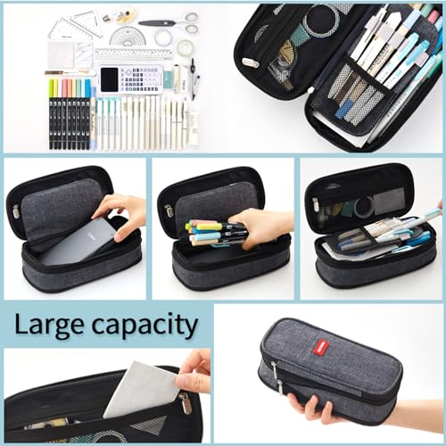 EASTHILL Big Capacity Pencil Pen Case Office College School Large Storage High Capacity Bag Pouch Holder Box Organizer (Deep Gray) - Image 3