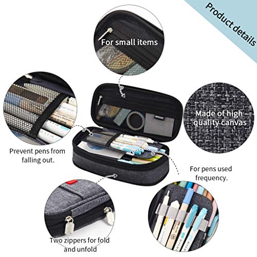 EASTHILL Big Capacity Pencil Pen Case Office College School Large Storage High Capacity Bag Pouch Holder Box Organizer (Deep Gray) - Image 2
