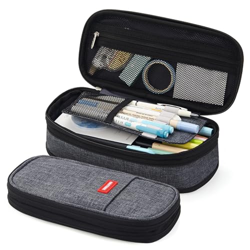 EASTHILL Big Capacity Pencil Pen Case Office College School Large Storage High Capacity Bag Pouch Holder Box Organizer (Deep Gray) - Image 1