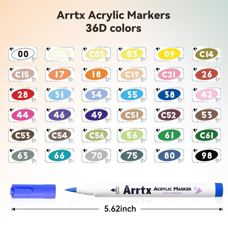 Arrtx 36 Colors Acrylic Marker for Rock Painting, Extra Brush Tip Paint Markers, Art Supplies, Fabric Markers, Waterproof Paint DIY Crafts Making - Image 3