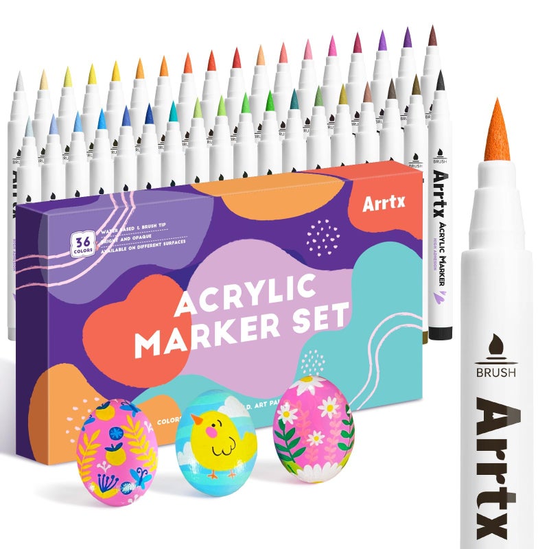 Arrtx 36 Colors Acrylic Marker for Rock Painting, Extra Brush Tip Paint Markers, Art Supplies, Fabric Markers, Waterproof Paint DIY Crafts Making - Image 1