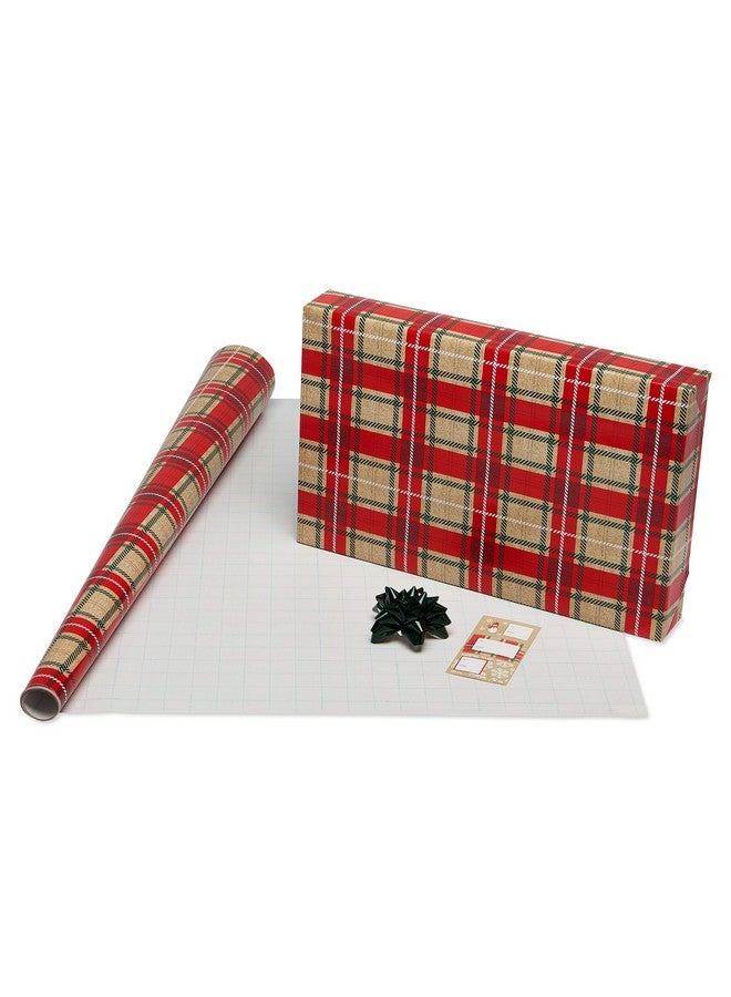 American Greetings 120 sq. ft. Christmas Wrapping Paper Set, Tan, Plaid, Snowman and Christmas Text (4 Rolls 30 in. x 12 ft., 7 Bows, 30 Gift Tags) - Image 3