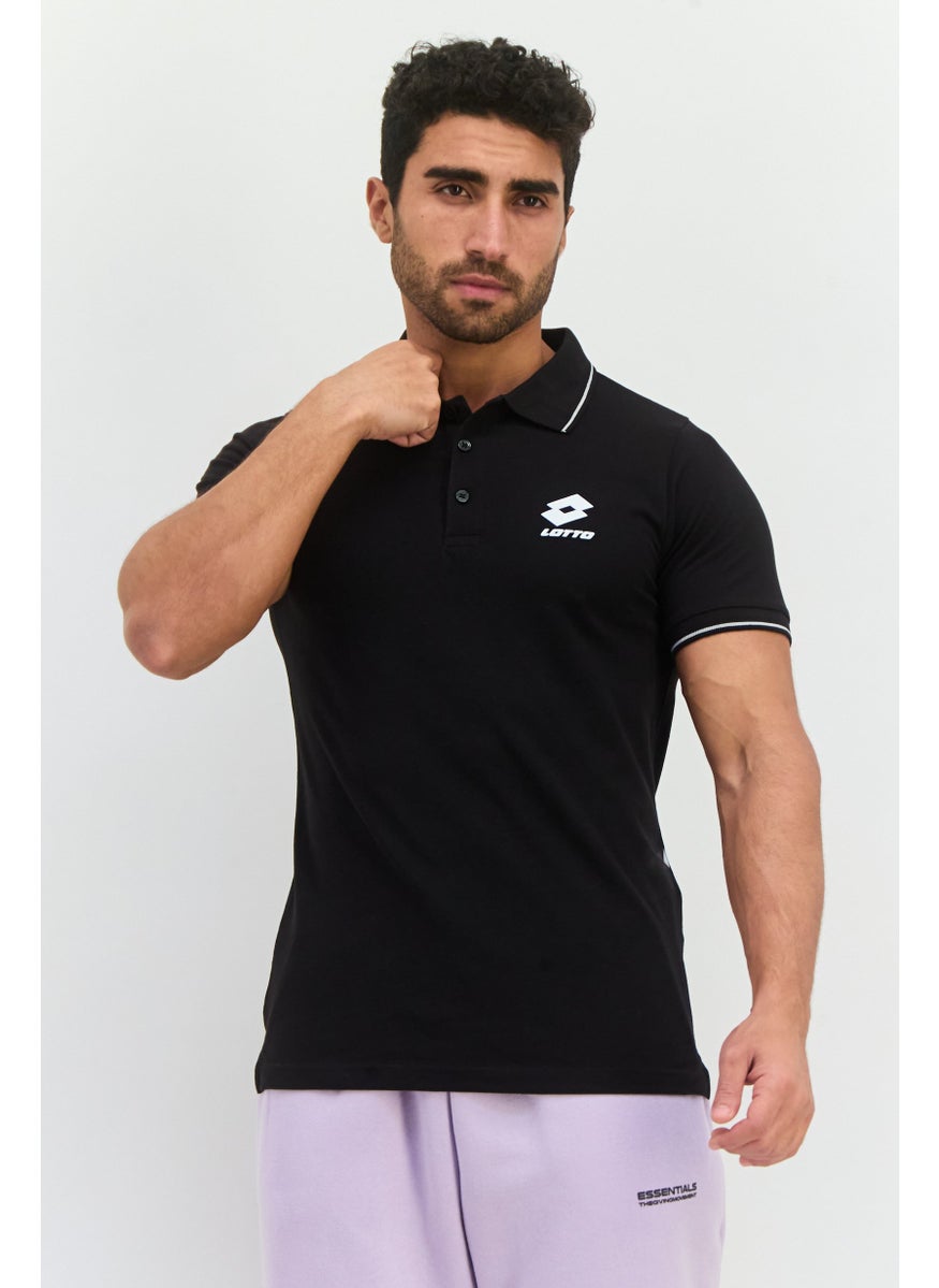 LOTTO Men Sportswear Fit Short Sleeves Outdoor Polo Shirt, Black  - Image 1