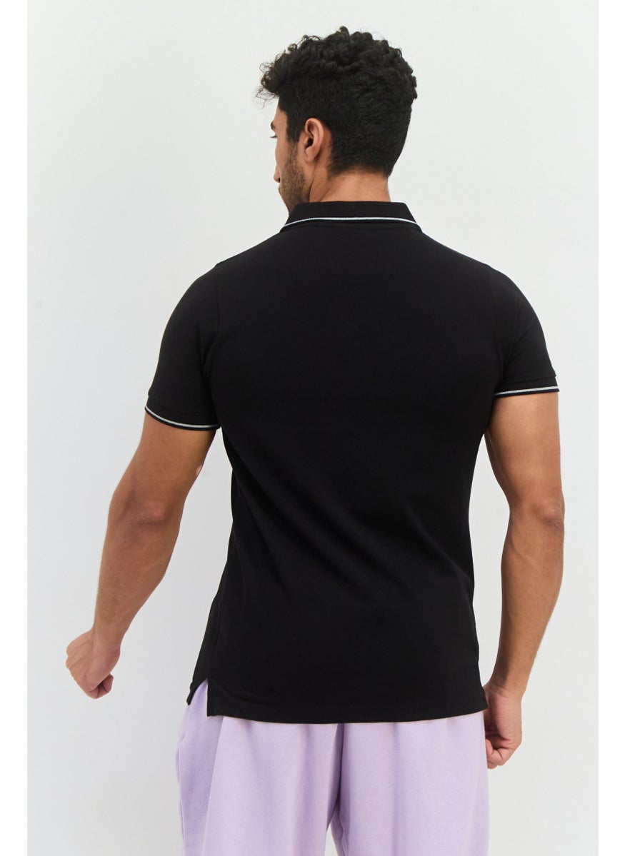 LOTTO Men Sportswear Fit Short Sleeves Outdoor Polo Shirt, Black  - Image 3