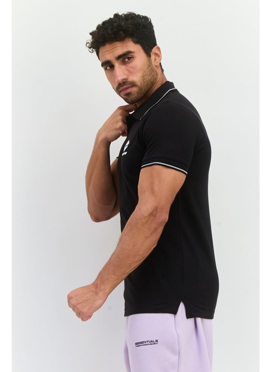 LOTTO Men Sportswear Fit Short Sleeves Outdoor Polo Shirt, Black  - Image 2