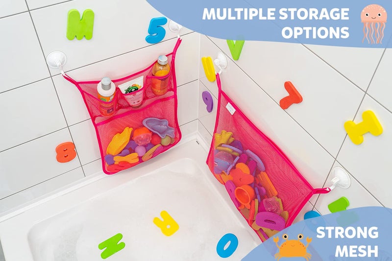 Comfylife 2 x Mesh Bath Toy Organizer + 6 Ultra Strong Hooks - The Perfect Bathtub Toy Holder & Bathroom or Shower Caddy - These Multi-use Net Bags Make Baby Bath Toy Storage Easy - For Kids & Toddlers - Image 3