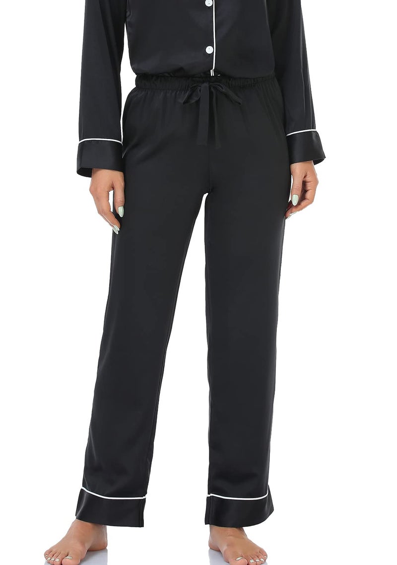 Serenedelicacy Women's Satin Pajama Set Long Sleeve Button Down Sleepwear 2-Piece Silky Pj Set (Small, Tan/Black/Ivory, Leopard) - Image 5
