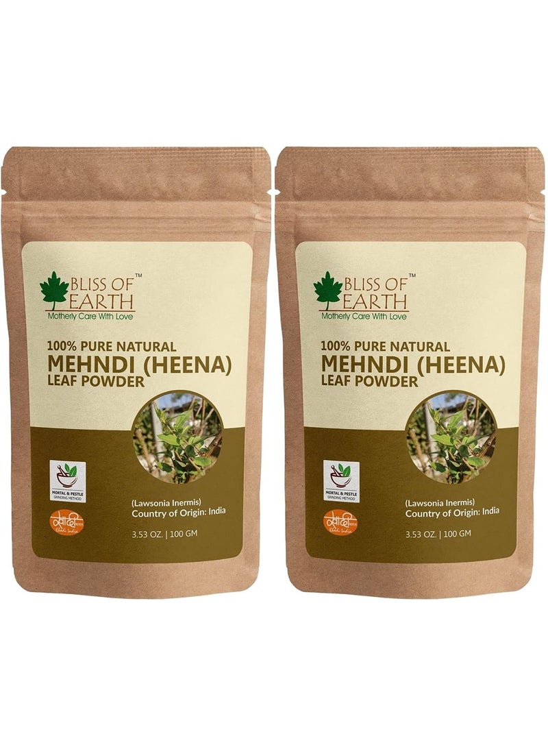 BLISS OF EARTH 100% Pure & Natural Henna Powder | 2x100GM | Natural Hair Color |Shiny Hair | Mehandi Powder 200gm - Image 1