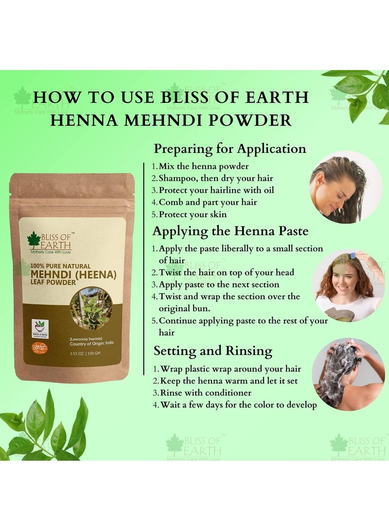 BLISS OF EARTH 100% Pure & Natural Henna Powder | 2x100GM | Natural Hair Color |Shiny Hair | Mehandi Powder 200gm - Image 5