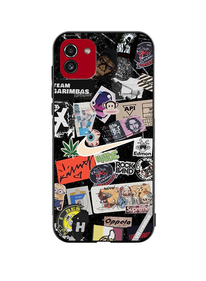 VR CREATIVE غطاء حماية لهاتف سامسونج جالاكسي A03 بتصميم ملصقات نايك متعدد الألوان - Image 1