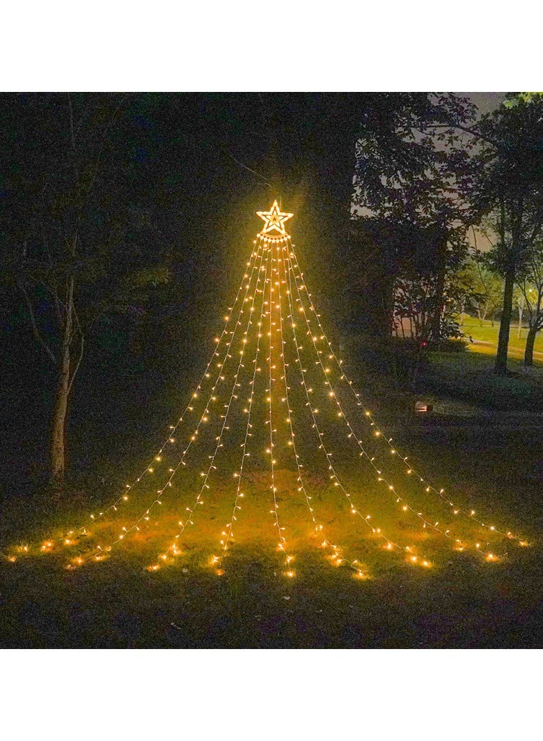 Solar Power Star String Lights,350 LED 3.5m Waterproof Waterfall Tree Lights with Star Topper,Festival Lights for Patio, Yard, Party，Wedding,New Year Decorations, Warm Lights - Image 1