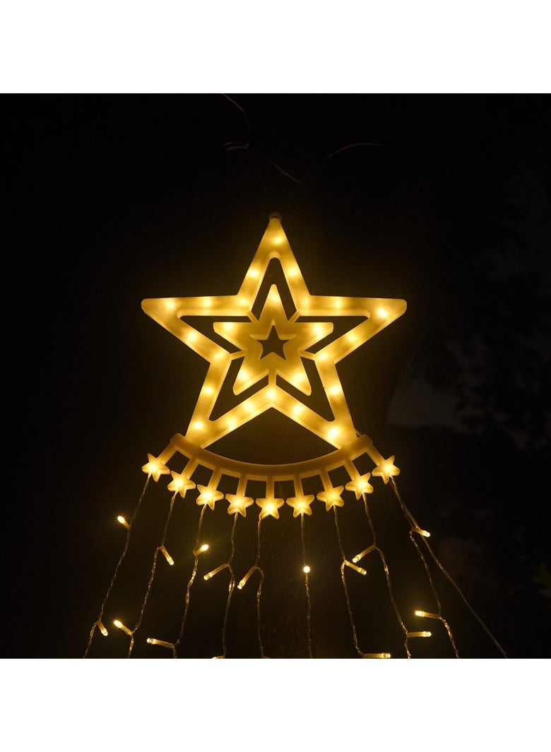 Solar Power Star String Lights,350 LED 3.5m Waterproof Waterfall Tree Lights with Star Topper,Festival Lights for Patio, Yard, Party，Wedding,New Year Decorations, Warm Lights - Image 4