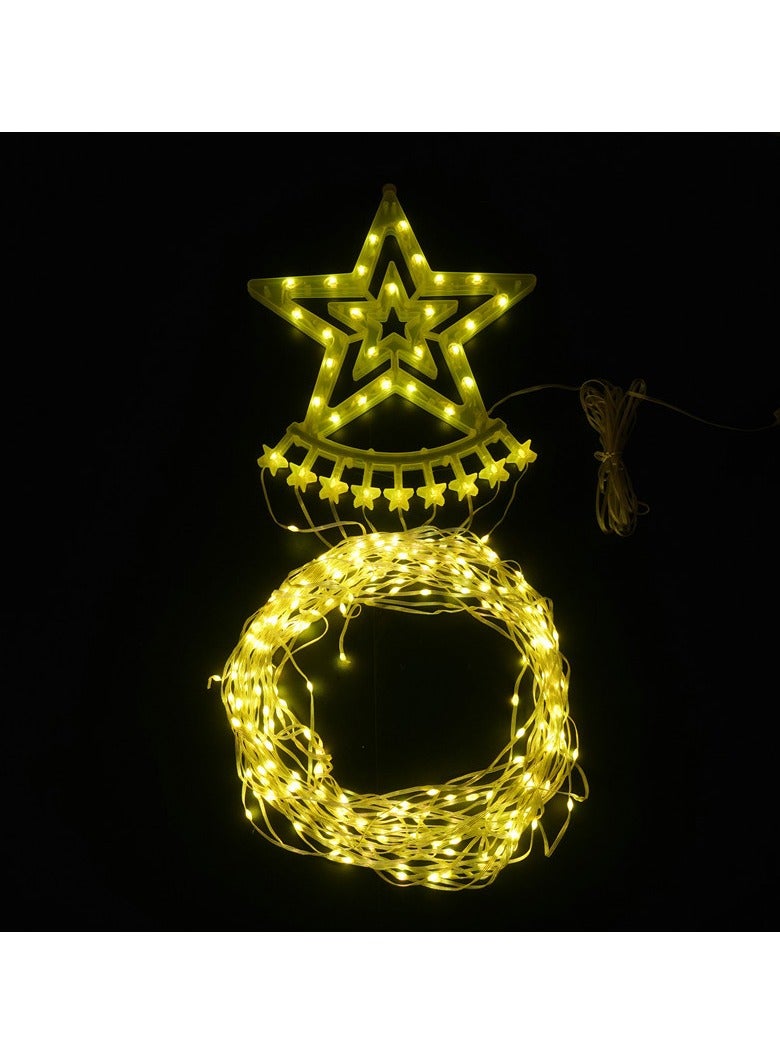 Solar Power Star String Lights,350 LED 3.5m Waterproof Waterfall Tree Lights with Star Topper,Festival Lights for Patio, Yard, Party，Wedding,New Year Decorations, Warm Lights - Image 5