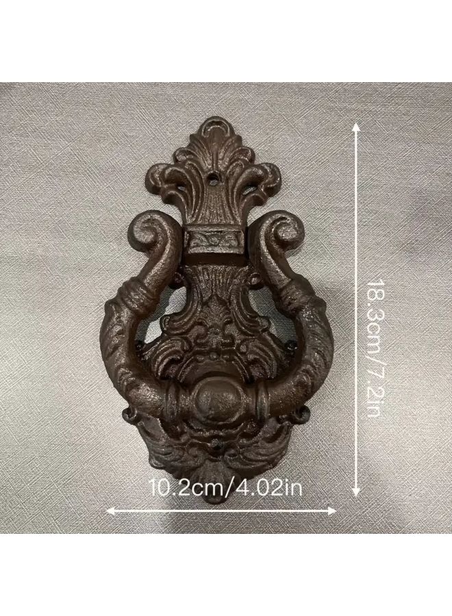 قارع أبواب حديدي كلاسيكي، طراز أوروبي رجعي بتصميم زهري مزخرف ومقبض منمق - Image 3