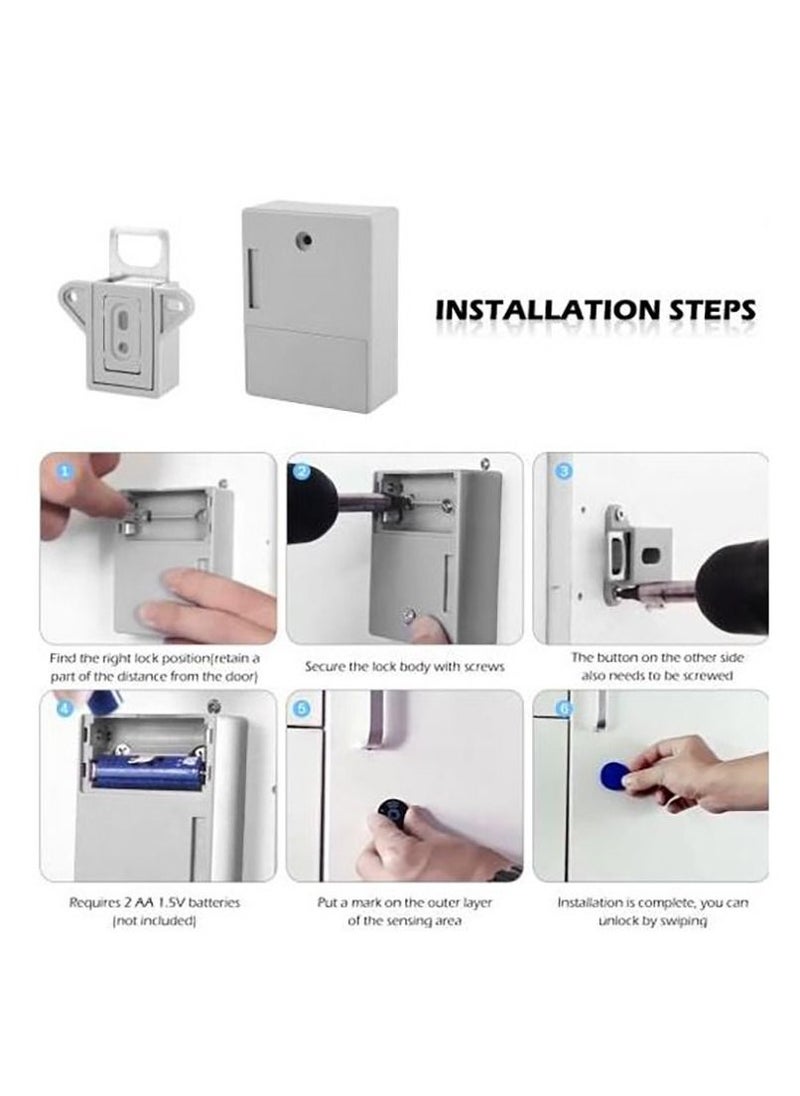 RFID Electronic Cabinet Lock DIY For Wooden Drawer Cabinet, Ready For Use & Programmable(White)