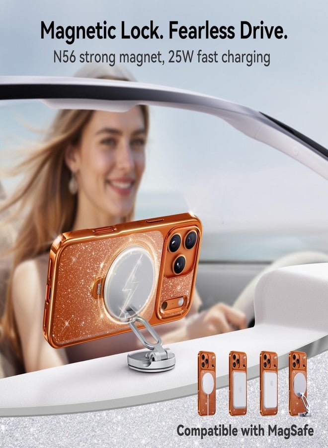 CASEKOO Pearl Sparkle 360 Spin Magnetic Stand for Glossy iPhone 17 Pro Case for Women, Fit for MagSafe, 17FT Drop Protection, Chic Design for 17 Pro Case with Built-in Stand, Cosmic Orange - Image 5