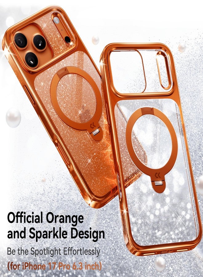 CASEKOO Pearl Sparkle 360 Spin Magnetic Stand for Glossy iPhone 17 Pro Case for Women, Fit for MagSafe, 17FT Drop Protection, Chic Design for 17 Pro Case with Built-in Stand, Cosmic Orange - Image 2